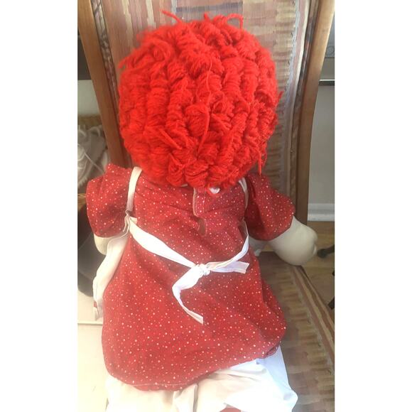Vintage 37” Handmade Raggedy Ann Cloth Doll Calico Dress & Apron Large Oversized - Picture 6 of 6